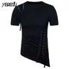 #4101 Bandage Hip Hop T-Shirt Männer Kurzarm schwarz/weiß asymmetrischen Saum Punk-Stil T-Shirt homme Herren bekleidung Euro-Größe