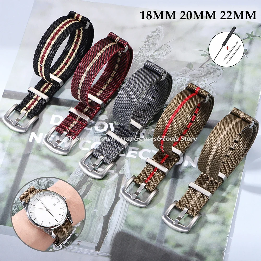 18MM 20MM 22MM geflochtenes Nylonband Schwarz Grün Grau Rot Armee Webstoffbänder Weiches, atmungsaktives, verschleißfestes Herrenarmband Image
