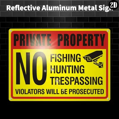 Strapazierfähiges Schild für private Eigentums – „No Trespassing No Hunting No Fishing“ – Aluminiummetall, wasserdicht und mühelos installiert Image
