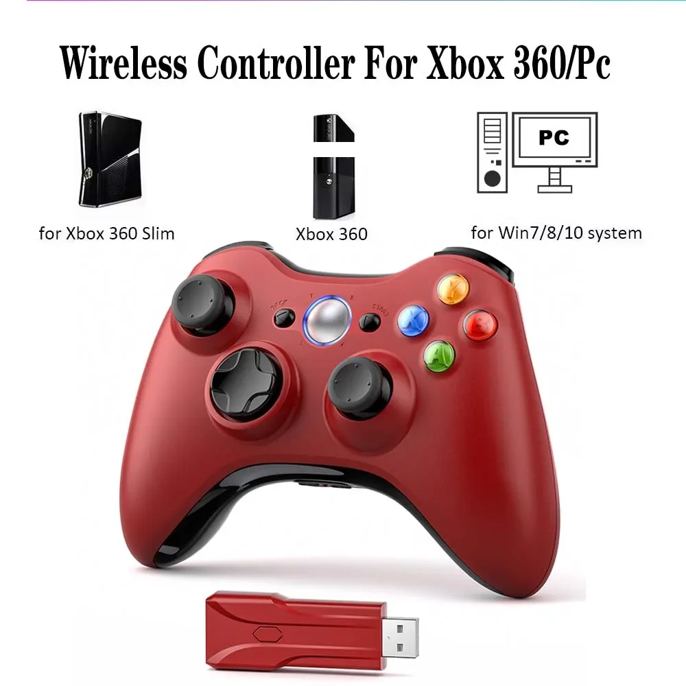 Kabelloser Controller für Xbox 360/Slim/Elite/Windows/PC Videospiel-Gamepad 6-Achsen-Joystick Duale Vibration 2,4G Gaming
