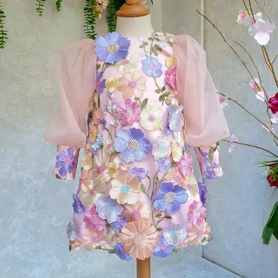 2024 Retro Applikationen Mädchen Prinzessin Kleid Kinder lange Ärmel A-Linie Kleider Modedesign Baby Image
