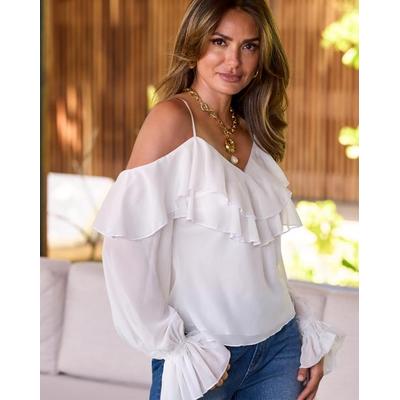 Boston Proper - White - Layered Ruffle Chic Blouse - Small