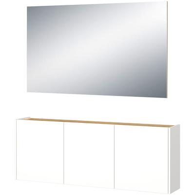 Garderoben-Set GERMANIA "Libbiano", weiß (weiß, navarra, eiche, nachbildung), B:136cm H:200cm T:25cm, Spanplatte, Kastenmöbel-Sets, Garderoben-Set bestehend aus Mehrzweckschrank und Spiegel Image