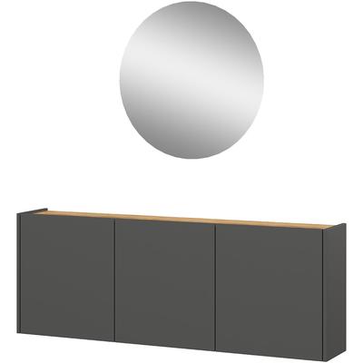 Garderoben-Set GERMANIA "Libbiano", grau (graphit, navarra, eiche, nachbildung), B:136cm H:200cm T:25cm, Spanplatte, Kastenmöbel-Sets, Garderoben-Set bestehend aus Mehrzweckschrank und Spiegel Image