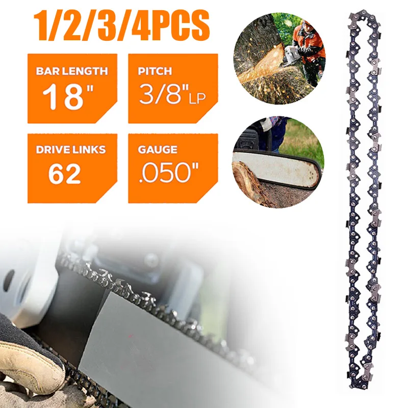 18 Inch Chainsaw Chain 62dl Drive Links 3/8"Lp 0.050" Gauge Chain Saw Blade Chainsaws Replacement Garden Cutting Tool 1/2/3/4PCS