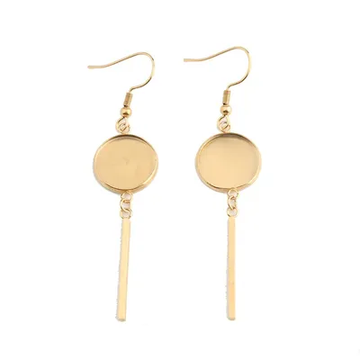 reidgaller 5pairs gold plated stainless steel earring hooks 12mm dia blank cabochon earring base