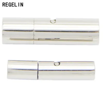REGELIN Silver Tone Barrel Clasps with Safety Snap Lock Clasp 2pcs for 3/4/5/6mm Round DIY Bracelets