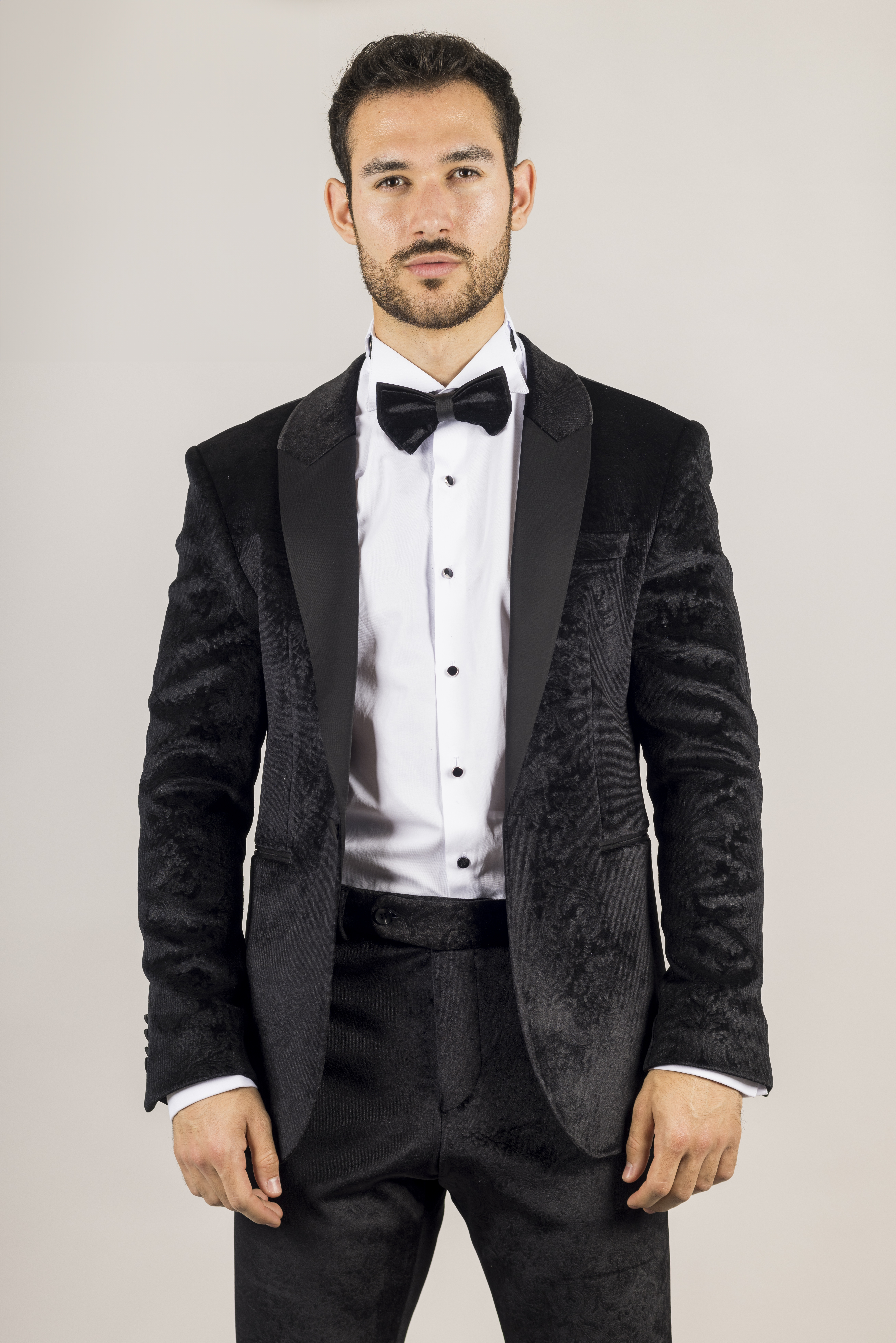 Herren schwarzer 3-teiliger Samt Hochzeitsanzug formell Image