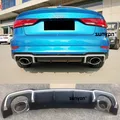Diffusore per labbro paraurti posteriore A3 con tubo marmitta di scarico per paraurti standard Audi A3 2014-2019 stile RS3