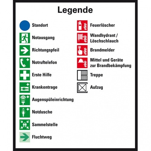 Dreifke® Legende für Flucht- und Rettungspläne, ISO 7010, Folie, selbstklebend, 95x115mm Image