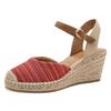 Keilsandalette TAMARIS, Damen, Gr. 36, rot (rot kombiniert), Textil, Leder, modisch, Schuhe, Plateau, Sommerschuh mit geschlossenem Zehenbereich