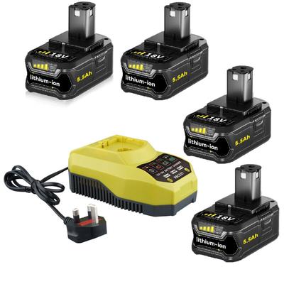 4er-Pack Ryobi 18 v P108 P102 5,5 Ah Ersatzakkus und P117 Ladegerät, kompatibel mit Ryobi 18 v Image