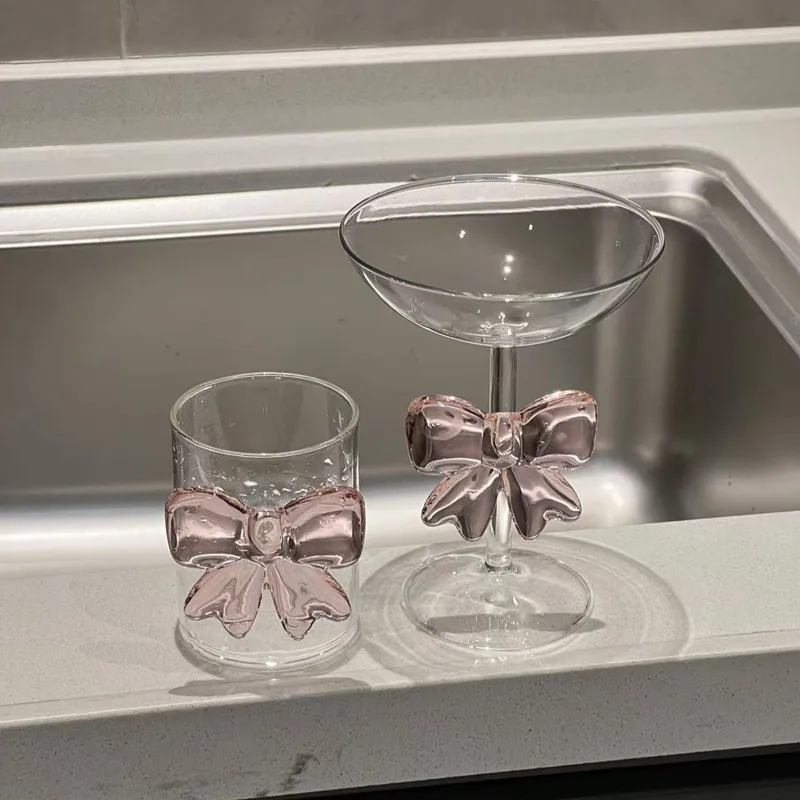 Rosa große Schleife Glas Tasse Becher Becher Trinken Milch Kaffeetasse Eis Dessert Gläser Wein Champagner Whisky Tassen Trinkbecher Image