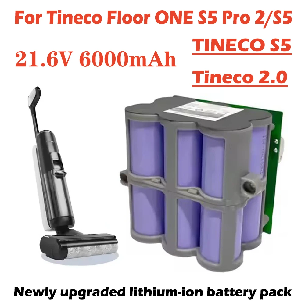 Neue 21,6 V 6000 mAh Ersatz Batterie Für Tineco FLOOR ONE 2,0 S5 PRO 2 S5 Smart S5 Dampf Boden Wäscher zubehör Teile Image