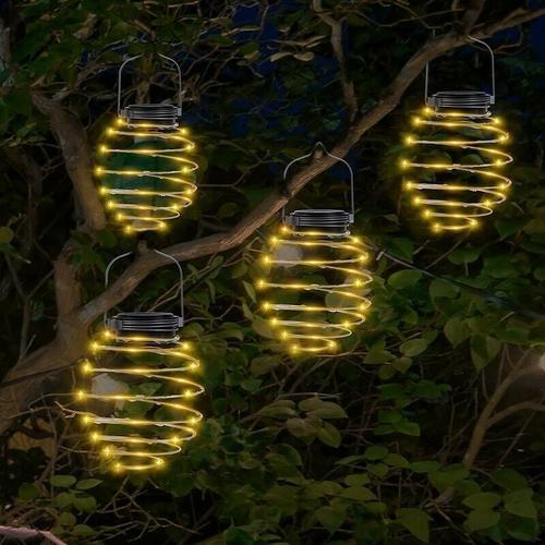 Solarleuchte, 4er-Pack Solar-Spiral-Hängelampen, Kunstlaternen aus Eisen, wasserdichte