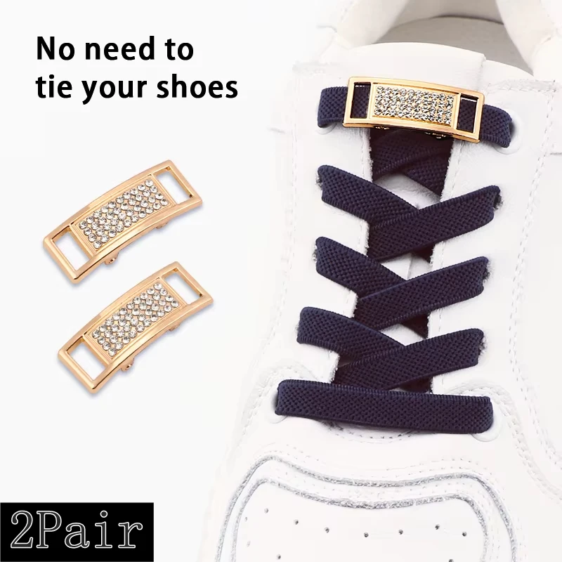 2 Paar neue elastische Schnürsenkel mit Diamantverschluss, Turnschuhe, Schnürsenkel ohne Krawatten, Schnürsenkel für Kinder und Erwachsene, 0,8 cm, flache Schnürsenkel für Schuhe Image