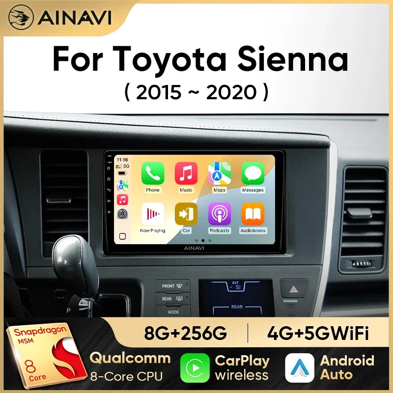 Ainavi Autoradio für Toyota Sienna 3 2015-2021 Wireless Carplay Android Auto Multimedia Player WiFi 4G 2 Din Image