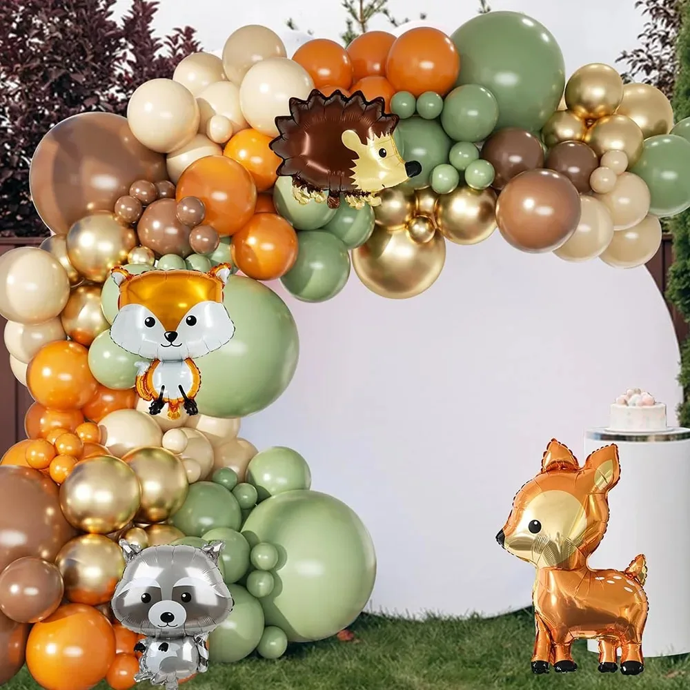 1Set Wald Thema Dschungel Tiere Ballon Girlande Bogen Set Grün Braun Ballon Wald Tier Unisex Party Liefert Dschungel decora Image