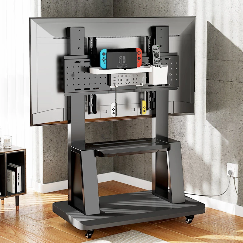 Mobiler TV-Ständer für Fernseher von 32 bis 65 Zoll, neigbarer TV-Wagen, bietet Platz für bis zu 88 Pfund, tragbarer Ständer mit Ablagefach, rollender Boden, VESA 600 x 400 mm