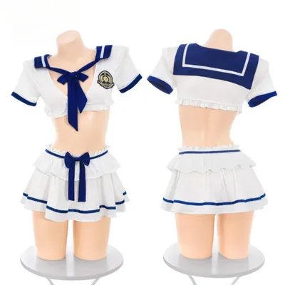 Niedlicher Matrosenanzug im nautischen Schulstil, Cosplay-Kostüm, Damen-Nachtwäsche, süßes Rock-Set, Image