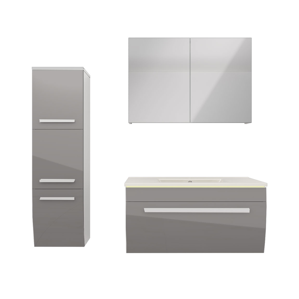 AcquaVapore Badmöbel Set Gently 3 V2-L Weiß/Grau Badezimmermöbel Badspiegel Waschtisch 80 cm ohne LED-Beleuchtung Image