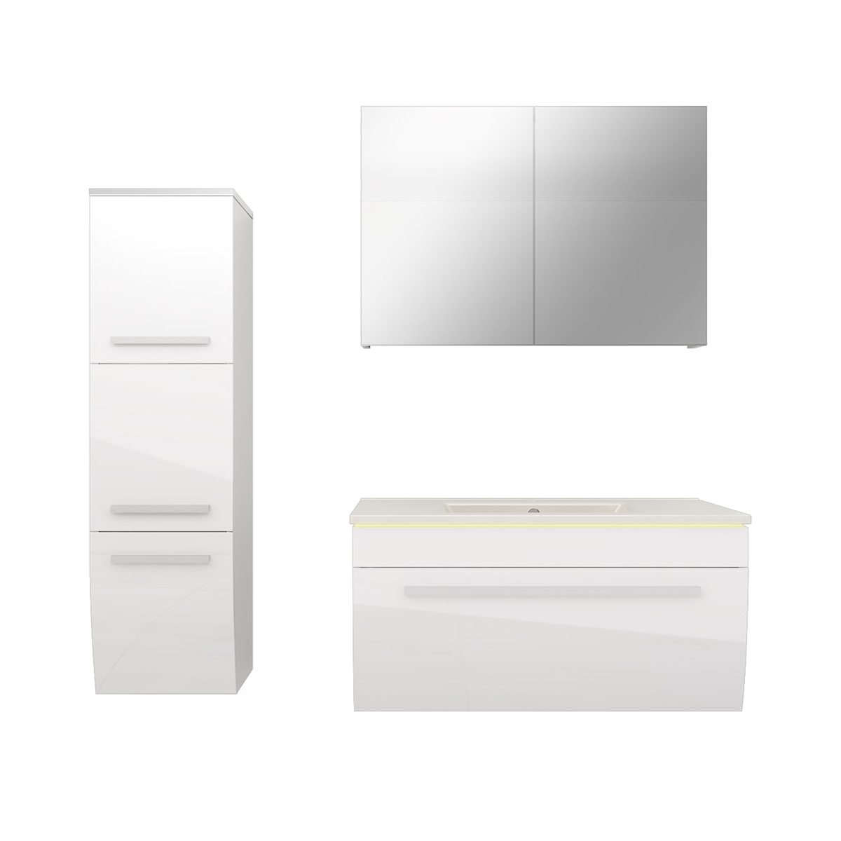 AcquaVapore Badmöbel Set Gently 3 V2-L Weiß Badezimmermöbel Badspiegel Waschtisch 80 cm mit 1x 5W LED / Energiebox Image