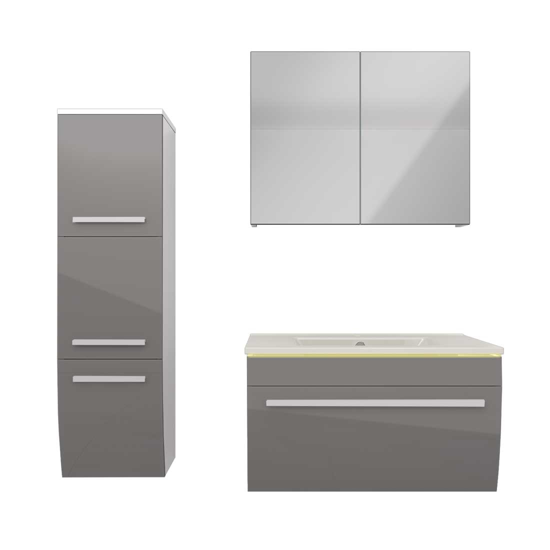 AcquaVapore Badmöbel Set Gently 3 V2-L Weiß/Grau Badezimmermöbel Badspiegel Waschtisch 70 cm mit 1x 5W LED / Energiebox Image