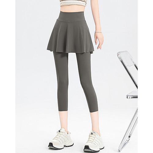 Damen Einfarbig Lässiger Rock Tennisrock mit Capri-Leggings Seitentaschen Geteilt Schnelltrocknend Tennis Golfspiel Pickleball Unterteile Schwarz Braun Grau Spandex Tennisbekleidung Image