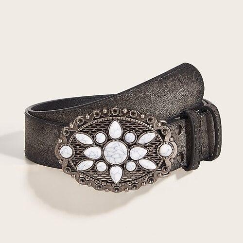 Damen Gürtel PU Schwarz Grau Taillengürtel Outdoor Wochenende Blumen