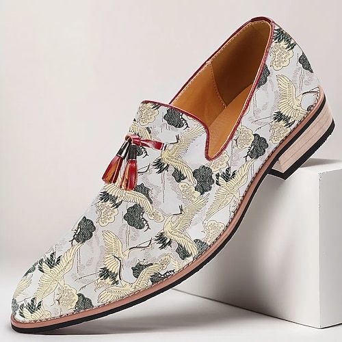 Herren Loafer Slip On Spaziergang PU Leder Jacquardstoff Atmungsaktiv Bequem Rutschfest Loafer Beige Sommer Frühling Herbst Image