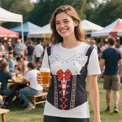 Oktoberfest Dirndl-Print T-Shirt Bayerisch München Deutsch Grafik Für Damen Erwachsene Oktoberfestbier Heißprägen Festival Image