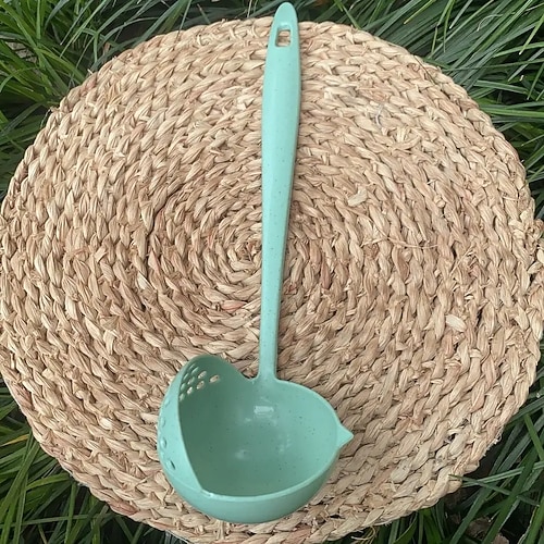 2er-Pack Suppen- und Schlitzlöffel-Set aus Weizenstroh, umweltfreundliche Schöpfkelle aus Kunststoff mit langem Griff für Hot Pot, wiederverwendbare Küchenutensilien Image