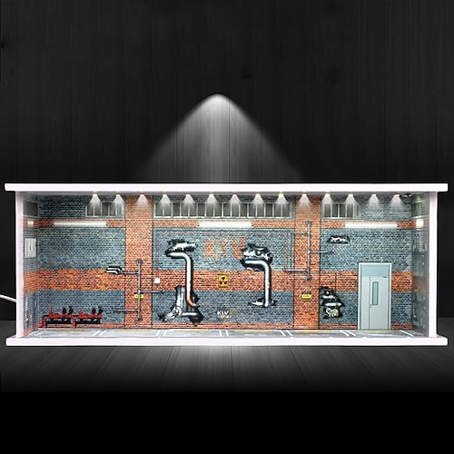 1:64 Modellauto-Vitrine, Druckguss-Diorama-Garage, simuliertes Parkplatzmodell, Miniaturszene, Parkplatz-PVC-Baugruppe mit beleuchtetem Parkplatzmodell-Vitrine, Spielzeug-Vitrine
