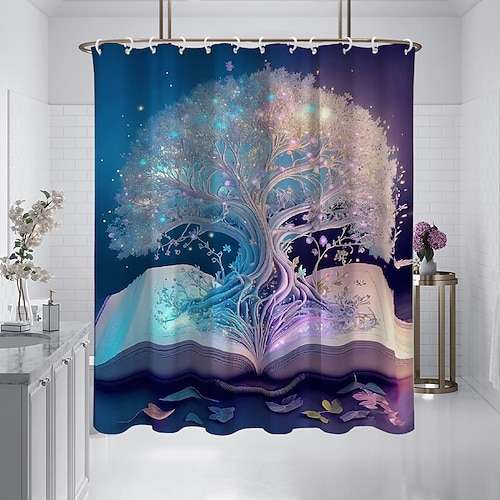 Duschvorhang mit Haken 180cm Polyester waschbar wasserdicht Musterduschvorhang für Badezimmer und Badewanne Van Gogh Ölgemälde Baum des Lebens Image
