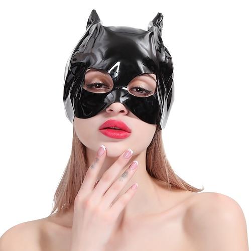 Maske Glänzendes Finish Katzenfrau Damen Shinny Lederfetisch Nasser Look Kostüm für Nachtclub Pride Parade Pride-Monat Halloween Karneval Erwachsene