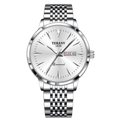 Herren-Quarzuhr – eleganter Business-Stil, leuchtende Zeiger, IPX7-wasserdicht, Doppelkalender mit Datums- und Tagesanzeige, Legierungsarmband, modisches Geschenk für Büro oder Sport Image