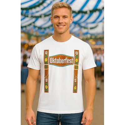 Oktoberfest Lederhosen-Print T-Shirt Bayerisch München Deutsch Grafik Für Herren Damen Erwachsene Oktoberfestbier Heißprägen Festival Image