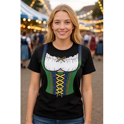 Oktoberfest Dirndl-Print T-Shirt Bayerisch München Deutsch Grafik Für Damen Erwachsene Oktoberfestbier Heißprägen Festival Image