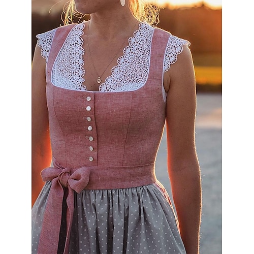 Oktoberfest Kleid Dirndl Trachtenkleider Dienstmädchen Bayerisch Deutsch Wiesn Damen Stoff im traditionellen Stil Kleid Schürze Ohne Bluse Image