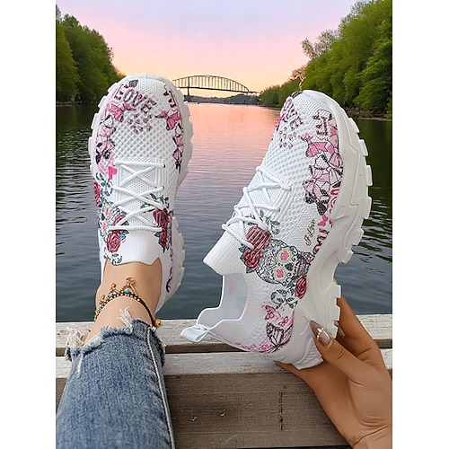 Damen-Flyknit-Sneaker mit blauem Schmetterlings-Print – modische, leichte Sneaker zum Spazierengehen, für Freizeitausflüge und zum Reisen Image