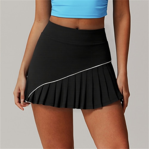 Damen Einfarbig Lässiger Rock Tennisröcke mit Shorts Plissiert Seitentaschen Schnelltrocknend Tennis Golfspiel Pickleball Laufrock Schwarz Weiß Marinenblau Tennisbekleidung Image
