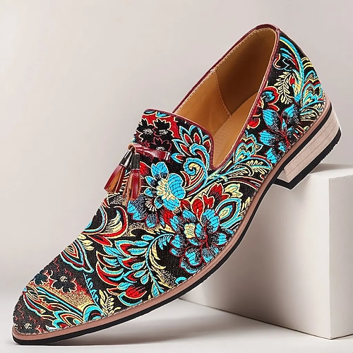 Herren Loafer Slip On Tassel-Loafer PU Leder Jacquardstoff Atmungsaktiv Bequem Rutschfest Loafer Blau / Schwarz Sommer Frühling Herbst Image