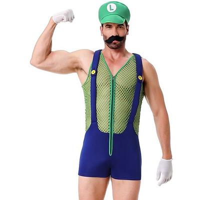 Luigi Super Bros Sexy Kostüm Einteiler Netz Drag und Glamour Herren Erwachsene Nachtclub Pride Parade Pride-Monat Halloween Karneval Einfaches Karnevalskostüm Image