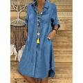 Damen Minikleid A Linie Kleid Urlaub Lässig Outdoor Urlaub Täglich Normale Passform Einfach Langarm Hemdkragen Schwarz Marineblau Blau Sommer Herbst