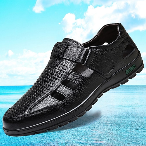 Herren Sandalen Spaziergang Lässig PU Leder Atmungsaktiv Bequem Rutschfest Schnalle Schwarz Braun Sommer Frühling Herbst