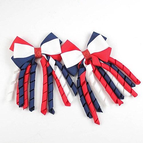 Haarspangen zum Unabhängigkeitstag, 7,6 cm, rot, weiß, blau, lockiges Band, Haarspangen, handgefertigt, für Schulkinder, Mädchen, Haarschmuck für den 4. Juli