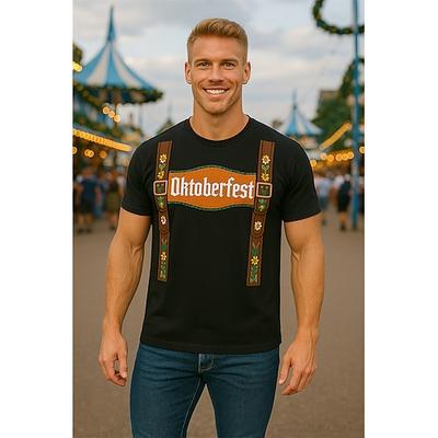 Oktoberfest Lederhosen-Print T-Shirt Bayerisch München Deutsch Grafik Für Herren Damen Erwachsene Oktoberfestbier Heißprägen Festival Image