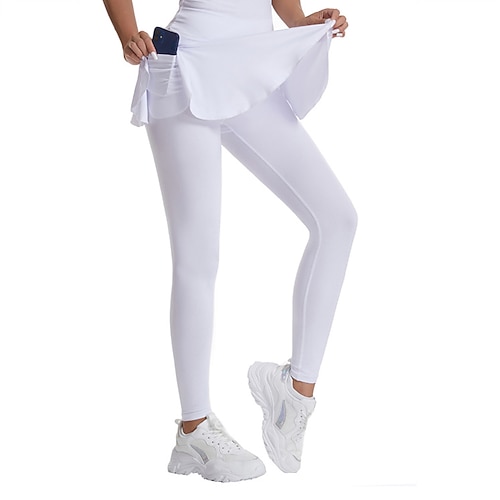 Damen Einfarbig Lässiger Rock Tennisrock mit Leggings Plissiert Seitentaschen Schnelltrocknend Tennis Golfspiel Pickleball Unterteile Schwarz Weiß Purpur Tennisbekleidung Image