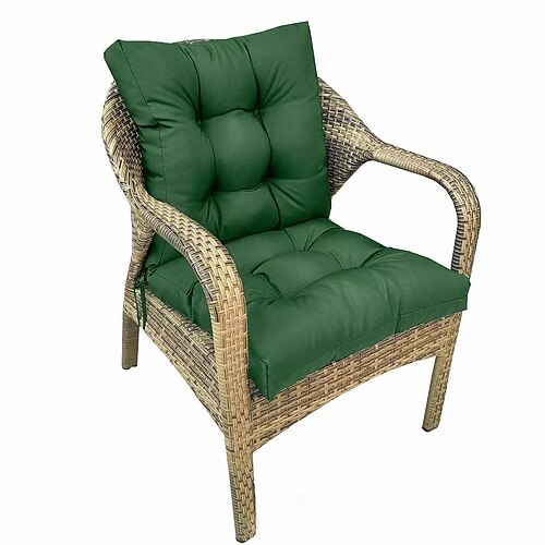 Stuhlkissen mit hoher Rückenlehne für den Innen- und Außenbereich, getuftete Sitz-/Rückenkissen mit Bändern, wasserdichte Allwetter-Lounge-Sonnenliegenkissen Image