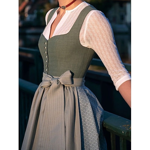 Oktoberfest Kleid Dirndl Trachtenkleider Dienstmädchen Bayerisch Deutsch Wiesn Damen Stoff im traditionellen Stil Kleid Schürze Ohne Bluse Image